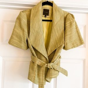 The Limited, short sleeve tie jacket in lime green/gray dots